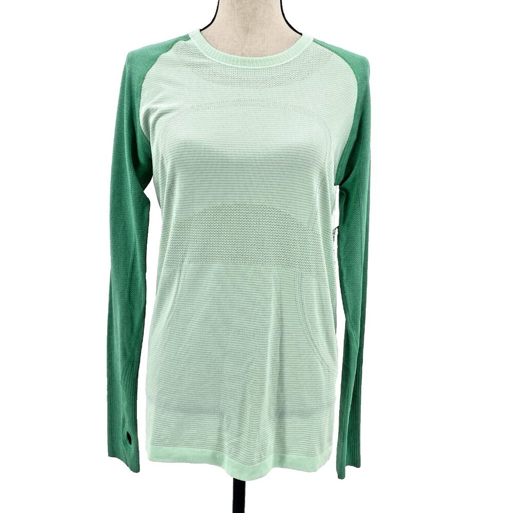 NWT Lululemon Run Swiftly Long Sleeve Mint Green Womens 10 Thumbholes Stretch